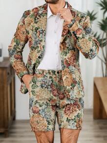 Manfinity Mode Plus Size Men Retro Print Long Sleeve Jacket And Shorts Set - Apricot - View 3