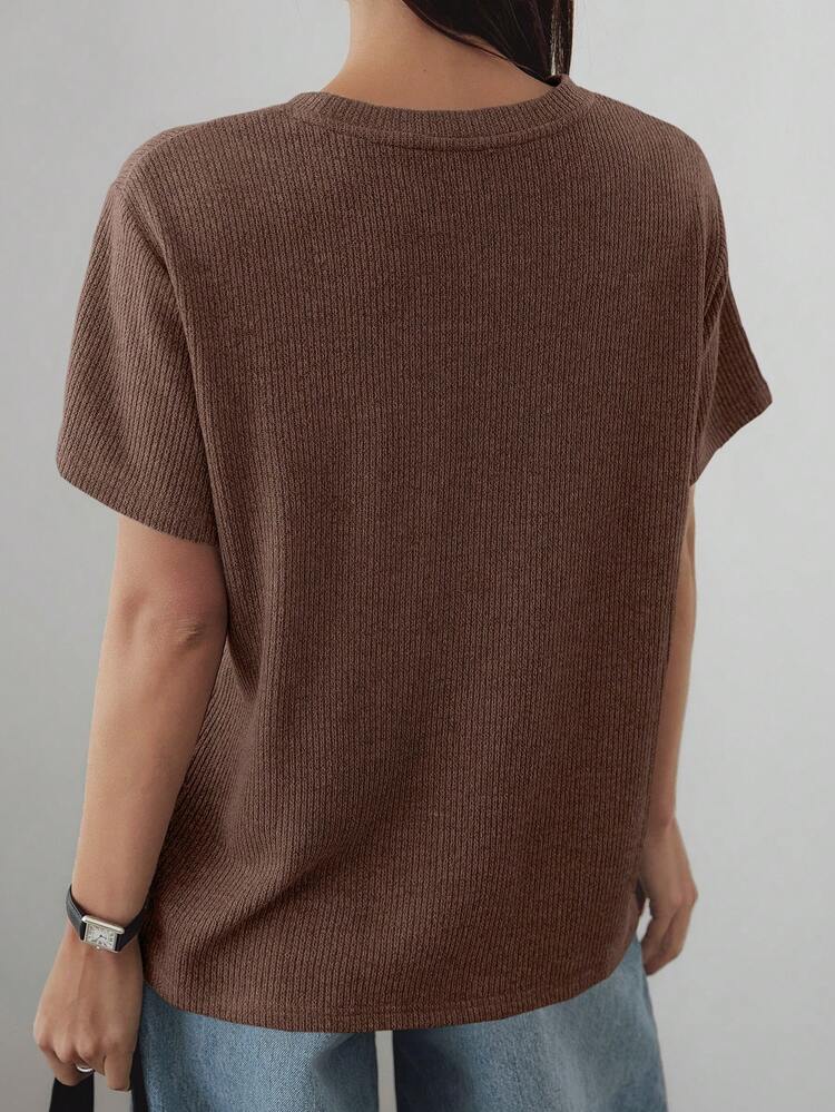 Summer Round Neck Loose Splice Short Sleeve Casual Business Women T-Shirt