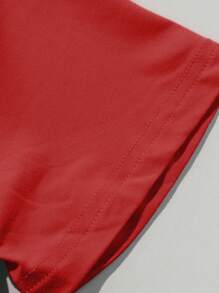 SHEIN Tween Girls' Korean Style Energetic Double Heart Print Casual T-Shirt Set, Suitable For Summer Beach, Camping, Sports, Birthday, Girls Summer Holiday - Red - View 4