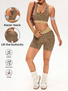 SHEIN Sport Studio Leopard Print Tank Top & Shorts Sports Yoga Set
