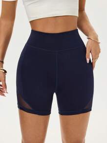 Gameset SHEIN Sport Women High Waist Casual See-Through Mesh Sports Shorts Workout Short - Navy Blue - View 5