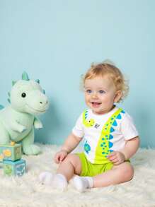 SHEIN Playful Pals Áo thun và quần đùi ngắn tay cổ tròn in hình khủng long hoạt hình cho bé trai, trang phục thường ngày dễ thương mùa hè - Nhiều màu - Xem 8