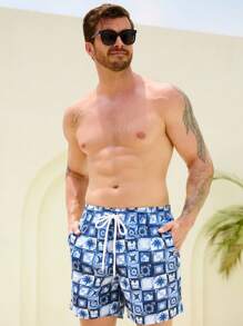 Surfspeed Men's Casual Geometric Printed Drawstring Beach Shorts - Multicolor - View 3