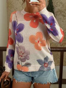 Travachic 秋冬大码花卉印花镂空针织毛衣 - 彩色 - 查看 7