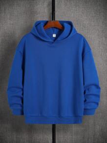 SHEIN Teen Boys' Blue Contrast Letter Graphic Hoodie, Casual Sporty Comfortable Versatile Soft Fabric Suitable For School, Travel, Outdoor Activities, All Seasons