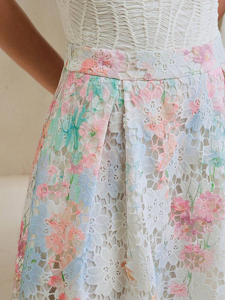 Women's Floral Guipure Lace Vacation/Casual/Work A-Line Skirt, Romantic Elegant Summer Fashion