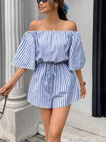 Pariaura French New One-Shoulder Vertical Pattern Waist Cinched Women's JumpsuitsWomen's Summer ClothingSummer Women's Jumpsuits