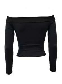SHEIN Slayr Women's Palm Print Off Shoulder T-Shirt - Black - View 2