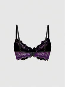 ROMWE Goth Women's Underwire Lace Bow Decorated Bralette - Purple - View 2