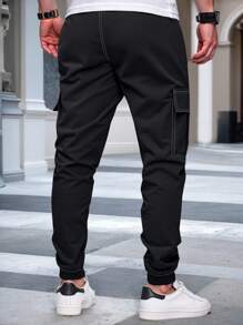 Manfinity Homme Pantalones cargo casuales y versátiles con cordón en la cintura para hombres