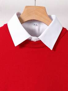 SHEIN Tween Boys' Casual Crewneck Pullover Sweater, Comfortable For Commuting, School, Casual, Sports Wear, Red Sweater Kids, Boys Preppy Sweater Kids Red Sweater  For Christmas Sweater For Boys Boys Outfit Sets Red Fall Winter