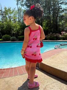 少女樱桃提花镂空针织连衣裙 - 彩色 - 查看 2