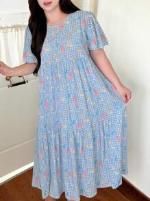 Dazy Plus 加大码花卉印花宽松圆领长款休闲女童睡袍，返校服睡衣