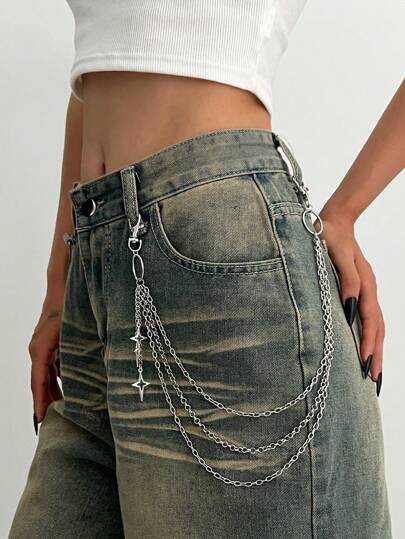 Fairycore 1pc Fashion Casual Simple Star Tassel Waist Chain, Multi-Layer Metal Alloy Chain Body Chain, Women Accessory, For Pants Decoration, Suitable For Daily, Music Festivals, Parties