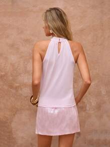 SHEIN Clasi Women's Elegant Sleeveless Top With 3D Floral Decor & Ruffle Detail Graduation Boho - Pink - View 5