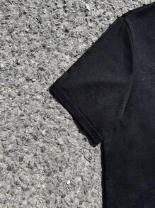Áo thun cổ tròn tay ngắn in hình mặt và chữ Tween Boy Casual Minimalist Casual, thoải mái, mùa hè - màu đen - Xem 5