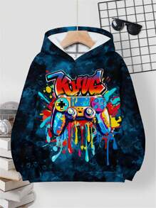 SHEIN Leap Crew Tween Boy Casual Minimalist Video Game Graphic Loose Fit Long Sleeve Hoodie Sweatshirt, Suitable For Autumn/Winter