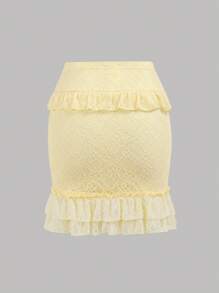 SHEIN Girlism Teen Girls Flounce Lace Cropped Cami And Skirt 2 Piece Set,Summer Vacation Holiday Party Graduation Music Festival Collegiate Style Spring Picnic Wear - Yellow - View 8