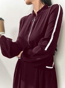 Al Najma Váy dài tay thời trang có khóa kéo cho nữ, phong cách Ả Rập nhẹ nhàng và thanh lịch, trang phục thể thao thường ngày/đi làm/trở lại trường, váy dài kiểu Ả Rập - Màu Đỏ Sâu - Xem 8