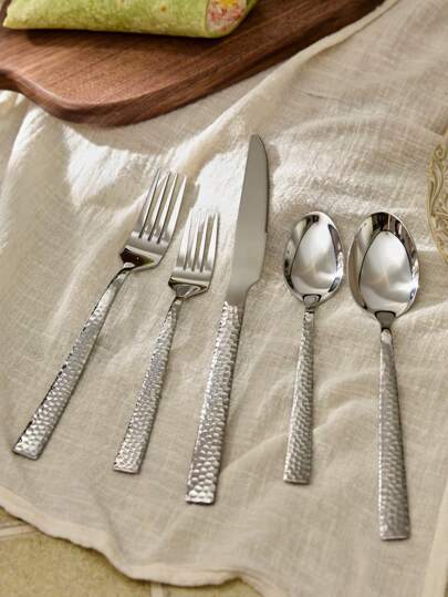 Cirelle Set di posate, 5 pezzi set di posate quadrate in acciaio inossidabile, set di posate in metallo che include coltelli/forchette/cucchiai da tavola, set di posate da tavola, set di utensili per casa, ristorante, matrimonio e festa, finitura a specchio, lavabile in lavastoviglie
