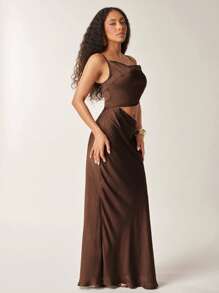 Vixey Off Shoulder Cut Out Solid Satin Mermaid Hem Maxi Dress, Summer Dresses For Women, Summer Dresses For Women, Summer Outfits For Women, Dresses For Women Summer, Summer Clothes For Women, Wedding Guest Dress