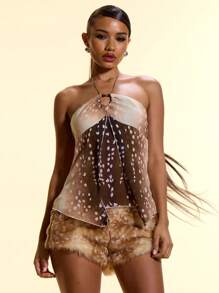 MUSERA 露背吊带开襟动物纹飘逸长款抹胸上衣，适合度假、节日、性感夜店、锐舞派对、演出后派对等场合，可爱波西米亚风，适合外出、俱乐部派对等场合，优雅时尚 - 彩色 - 查看 1