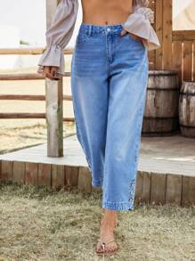 EMERY ROSE Women's Loose Fit Straight Leg Casual Jeans With Pockets - Blue - View 5