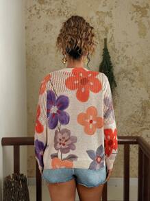 Travachic 秋冬大码花卉印花镂空针织毛衣 - 彩色 - 查看 2