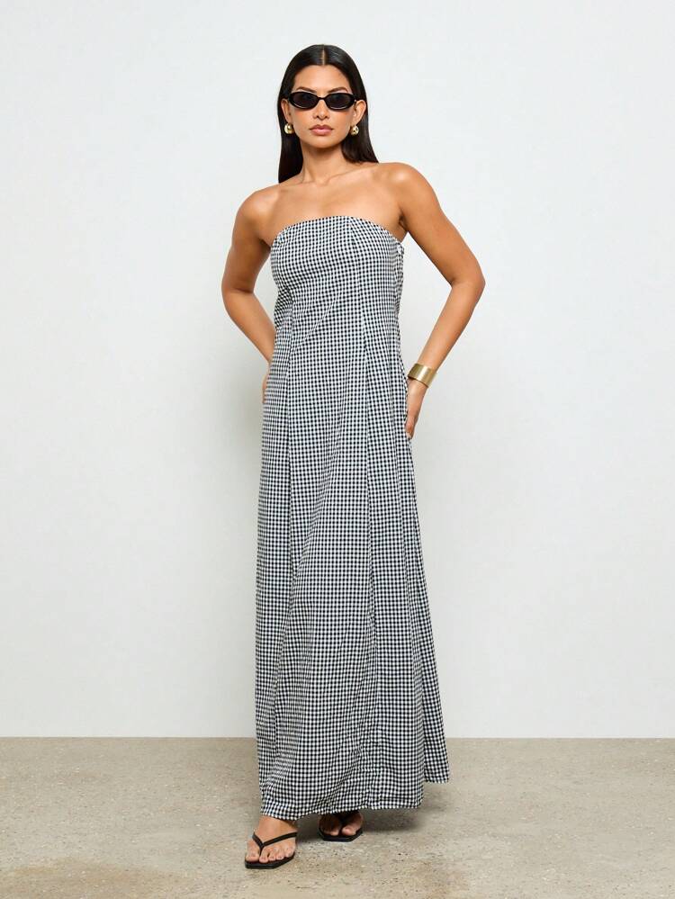 AiiRZ Strapless Gingham Maxi Dress Summer Resort Backless Long Sun Dress  Beach Wedding Guest Special Occasion Vacation Holiday Patio Party  WearMISSGUIDED
