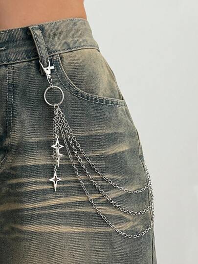 Fairycore 1pc Fashion Casual Simple Star Tassel Waist Chain, Multi-Layer Metal Alloy Chain Body Chain, Women Accessory, For Pants Decoration, Suitable For Daily, Music Festivals, Parties