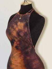 SHEIN ICON Halter Neck Bodycon Backless Tie-Dye Bodycon Mini Dress - Multicolor - View 4