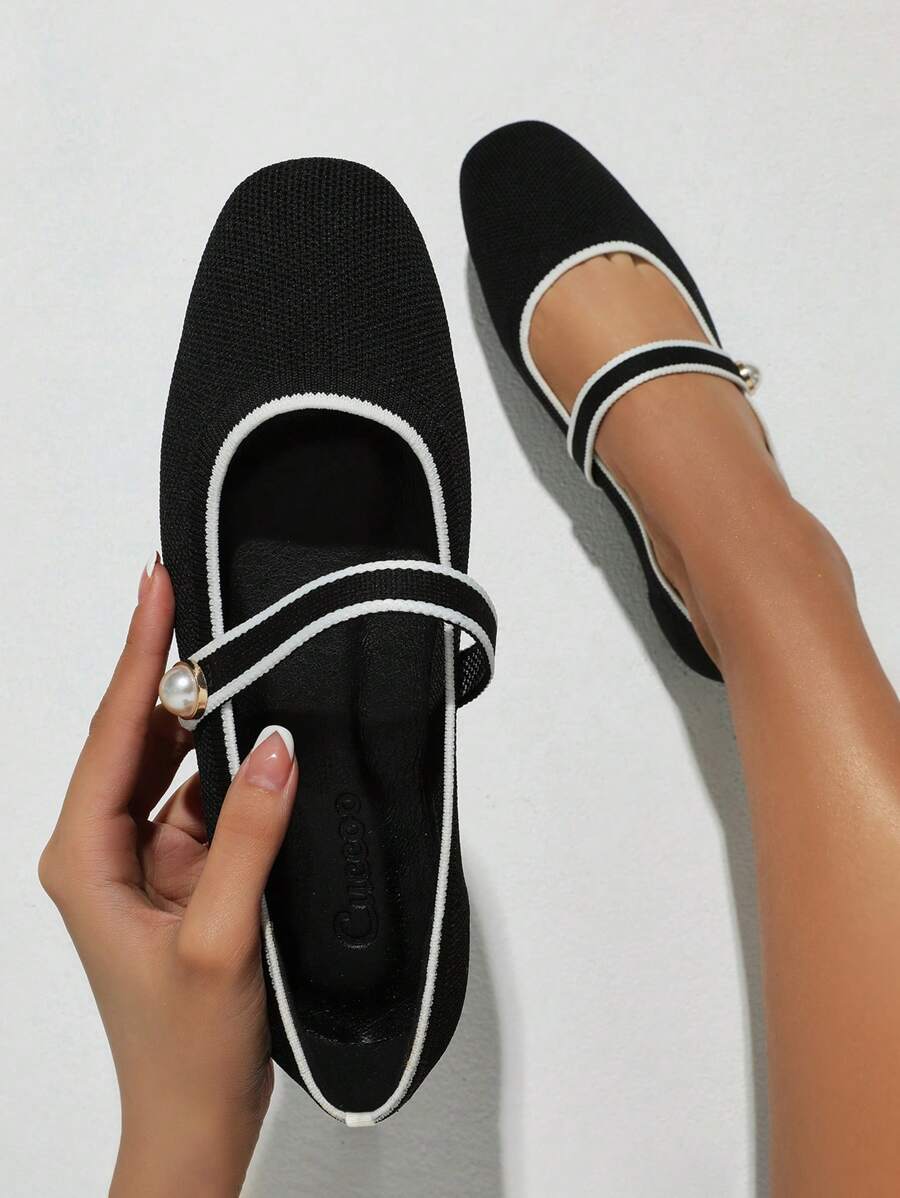 CUCCOO BASICS Women's Shoes Fashion Black Contrast Binding Elegant Mary Jane Flats For Summer Vacation Shoes Summer Back To School Shoes College Student Shoes Spring Shoes Spring Break Easter For Christmas Valentine's Day - Black - View 1