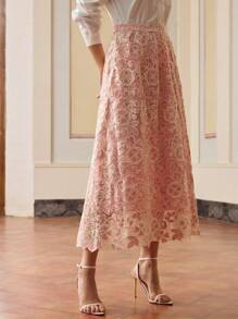 ZEYLAH Women's Elegant Hollow Out Embroidery Skirt, Summer Fall Cloth For Women - Pink - View 2