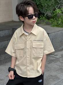 Dazy Kids 男童宽松休闲工装口袋衬衫 - 白色 - 查看 6