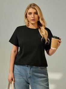 SHEIN Essnce Nữ Plus Size Loose Fit Twist Back Áo phông màu đen thông thường có đường cắt - màu đen - Xem 3