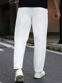 Manfinity Homme Men Plus Size Business Casual Slim Fit White Pants, Fall