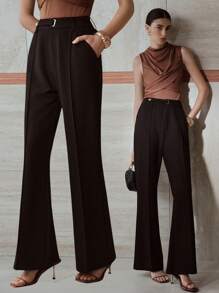 MOTF PREMIUM 压褶喇叭裤 - 黑色 - 查看 2