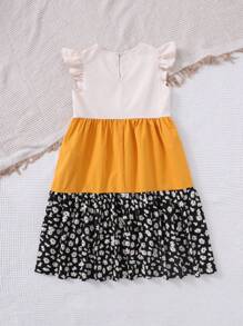 SHEIN 青少年女孩优雅圆领撞色盖袖拼布连衣裙 - 彩色 - 查看 2