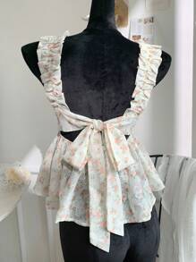 SHEIN EZwear 女式碎花休闲荷叶边下摆背心，夏季 - 彩色 - 查看 2