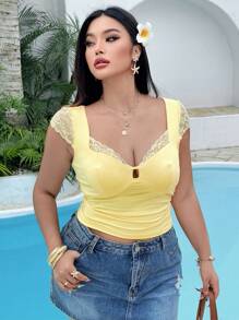 Flirla Áo ren gợi cảm cỡ lớn màu vàng - Màu vàng - Xem 2