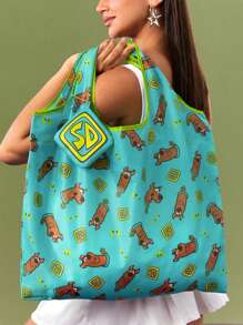 SCOOBY-DOO X SHEIN Sacola de compras portátil dobrável RPET com padrão de desenho animado, cachorro