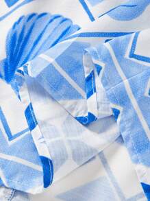 Maija Vestido corto de verano casual de estilo playero, sin mangas con cuello cruzado, de sensación de lino y estampado floral azul, favorecedor y versátil - Azul - Ver 10