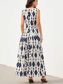 Aveloria Modichic Elegant & Charming Sleeveless Ruched Waist Low Waist Ruffle Hem Design Dress, Suitable For Work - Multicolor - View 2