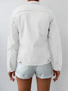 EURMUSE Flap Pocket Denim Jacket - White - View 2