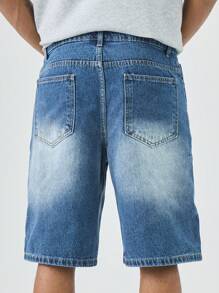 Chillumni Quần short denim đơn giản phai màu cho nam - Rửa trung bình - Xem 6