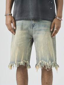 Manfinity EMRG Quần short denim tua rua rách cho nam - Rửa trung bình - Xem 3