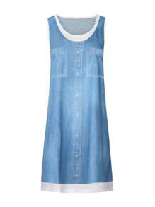 SHEIN Plus Size Casual Denim Effect Print Dress - Multicolor - View 3