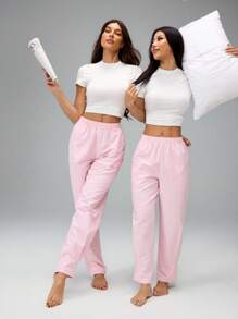 SHEIN Tall 女式条纹印花松紧腰休闲百搭裤