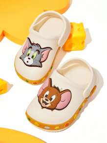 TOM & JERRY X SHEIN Witte cartoon ademende sandalen voor baby's, EVA-materiaal, lichtgewicht, antislip, teenbeschermend, waterbestendig, geschikt voor binnen en buiten, unisex voor jongens en meisjes