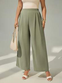 SHEIN Essnce Women's Plus Size High Waist Pencil Pants, Mint Green
